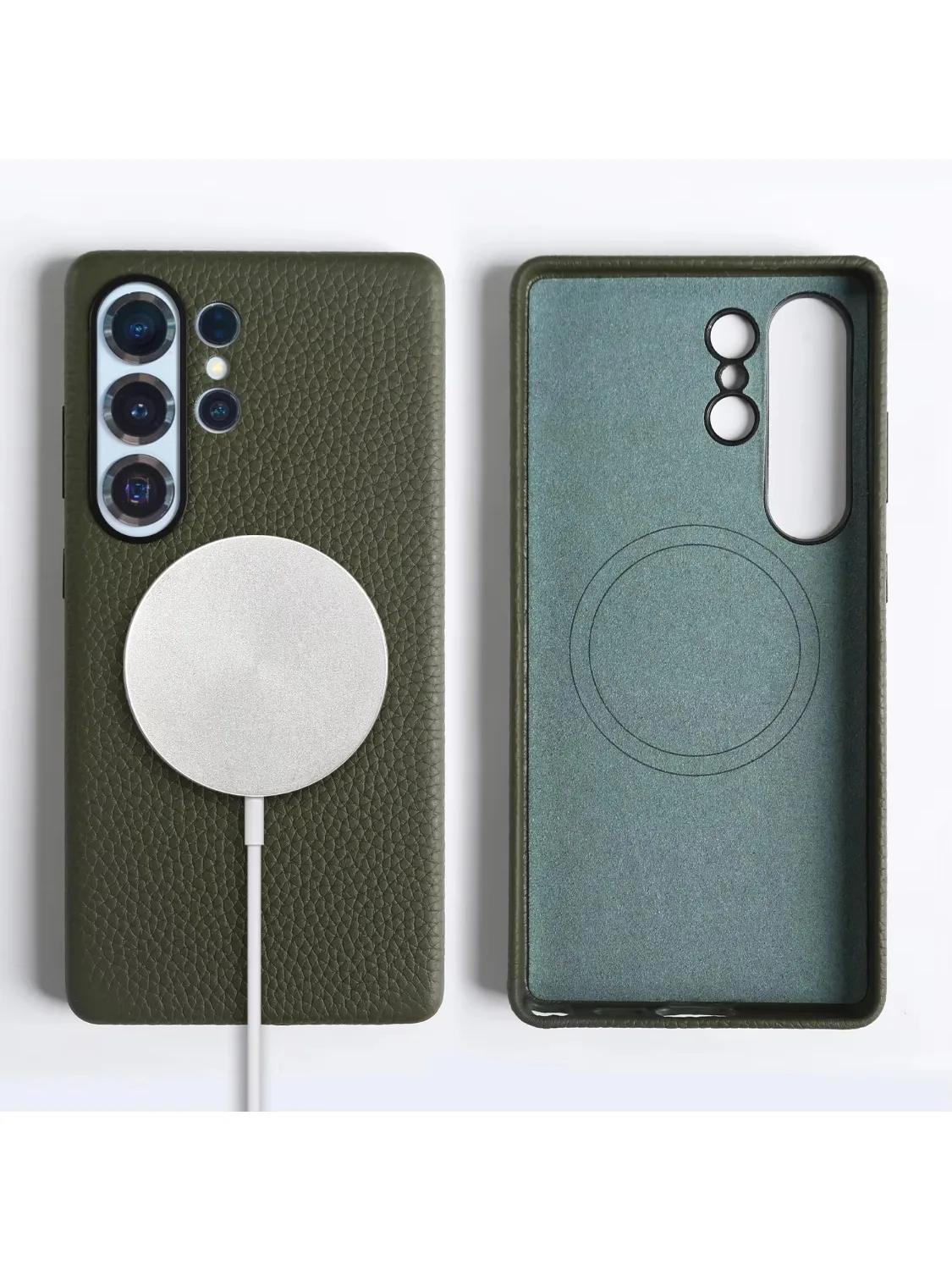 Magnetyczne etui z prawdziwej skóry liczi z obsługą MagSafe do Samsung Galaxy S26 S25 Plus S24 FE S21 S22 S23 Ultra, tylna obudowa na telefon — zdjęcie produktu 7