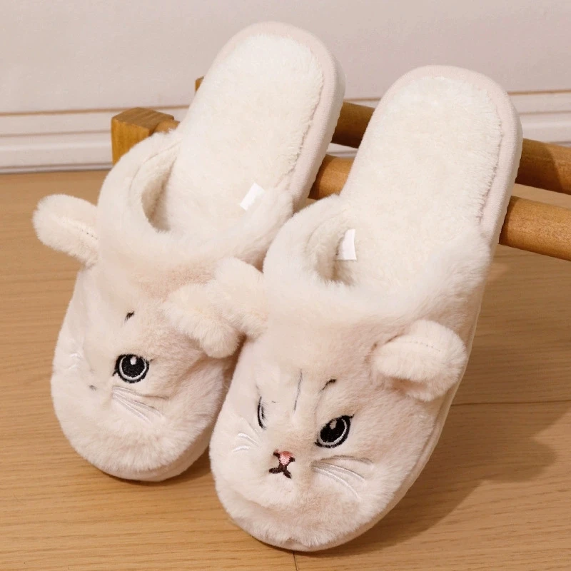 Cartoon Katze Hause Hausschuhe für Frauen Indoor Weichen Boden Flache Ferse Baumwolle Hausschuhe Frau Licht Anti Slip Warme Winter Schuhe Mujer – Detail 5