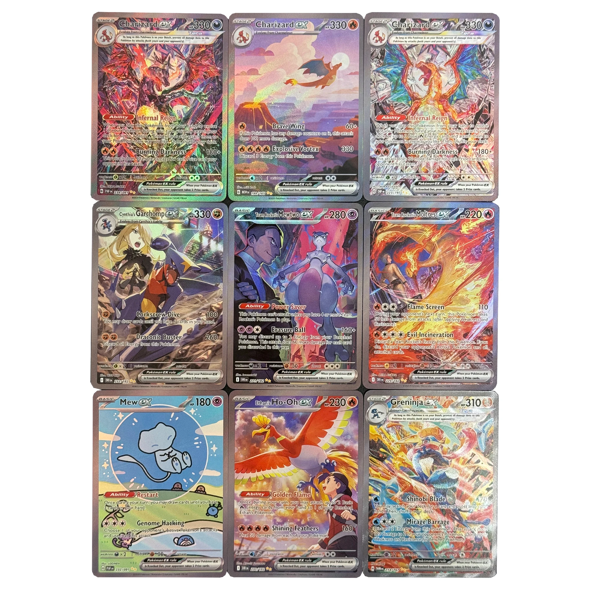 

9Pcs/set Diy English Version Ptcg Trainer Cynthia Giovanni Collection Card Refraction Color Flash Mewtwo Charizard Card Gift Toy