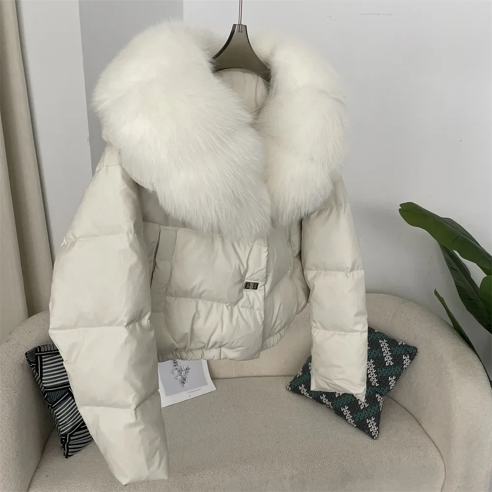 Short Puffer Jacket Thick New Big Natural Real Fox Fur Jacket Women Autumn Winter Female White Duck Down Coat Feather