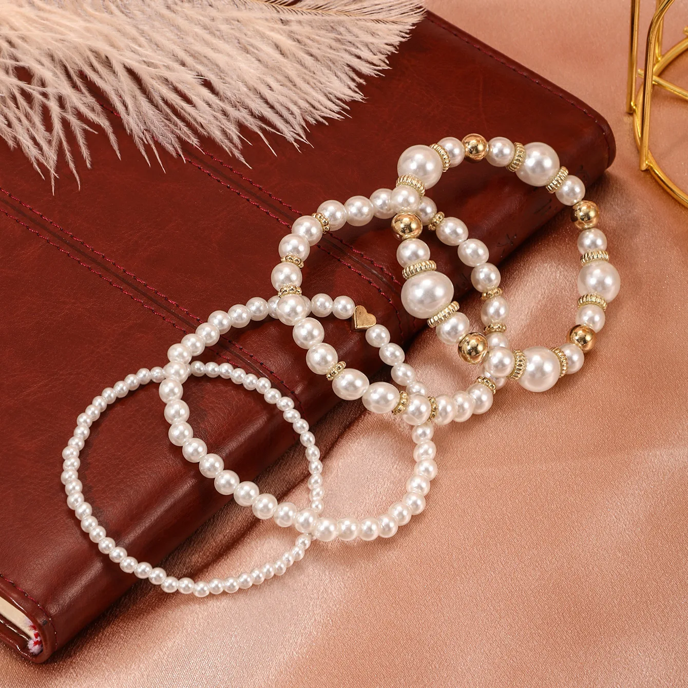 4-piece Suit New Ins Summer Love Pearl Bracelet Minority Female Bracelet Suit