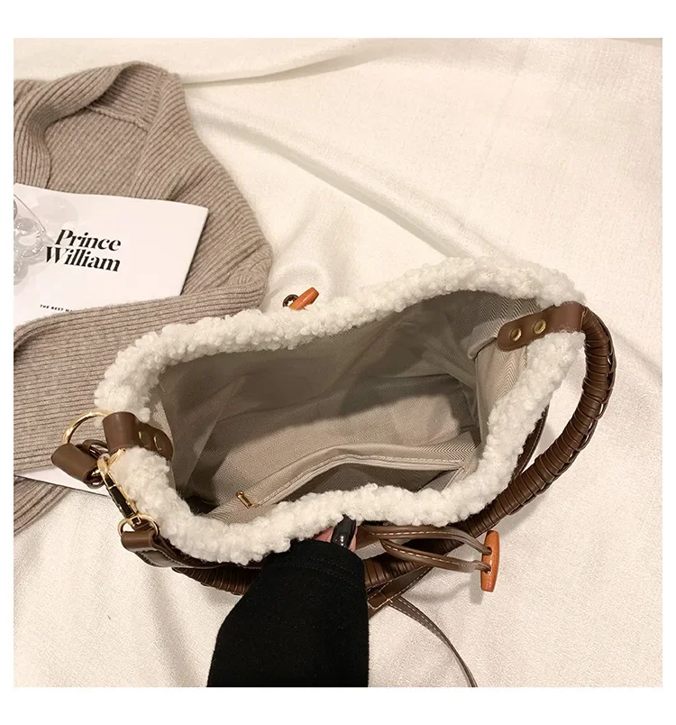 New Trend Vintage Brand Design Lambswool Suede Shoulder Crossbody Bags For Women Winter Ladies Messenger Bag Tote Big Purse Lady