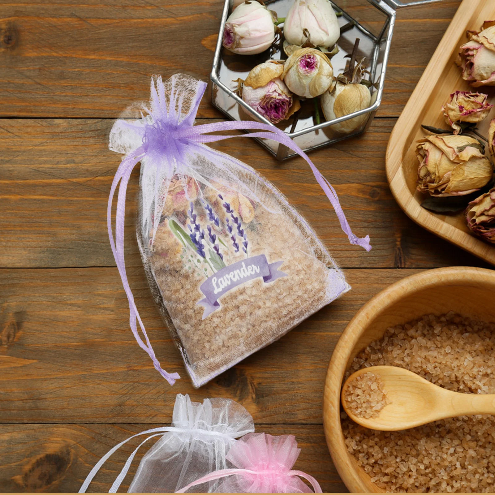 

20Pcs Small Mesh Sachet Bags Drawstring Lavender Pouches Empty Gauze Bags for Dried Flower Storage Scented Drawer Car Freshener