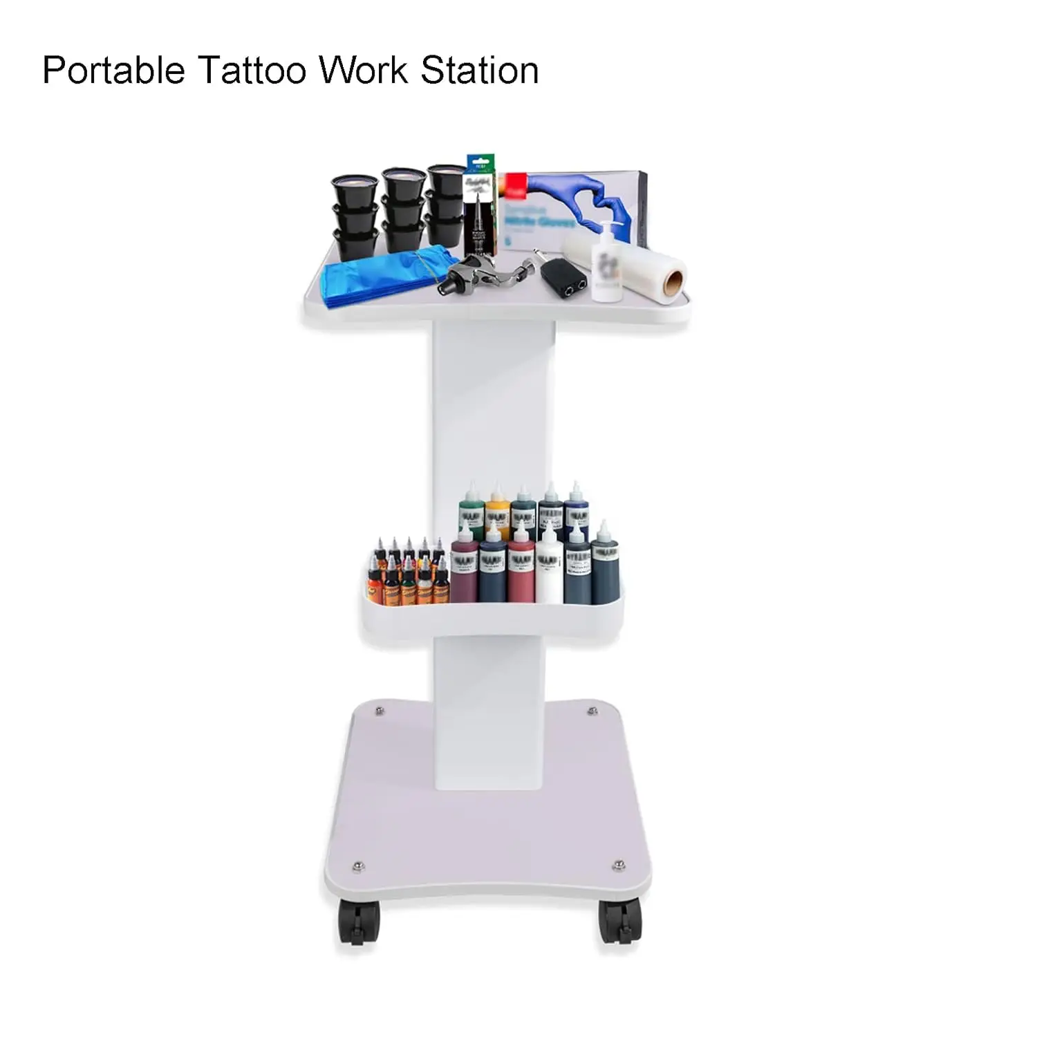 Carrello per estetista, carrello con ruote, carrello per bellezza HUOXOU a 3 livelli, carrello SPA, stazione di lavoro regolabile per tavolo da tatuaggio