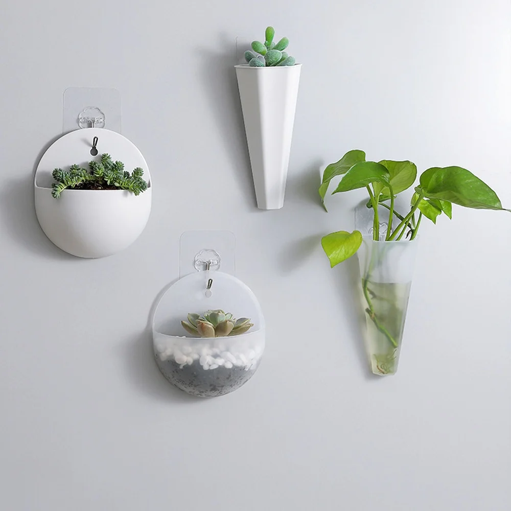 Wall Mounted Water Planting Vase Hanging Plant Pot Creative Plastic Hydroponics Container For Home Office Greenery