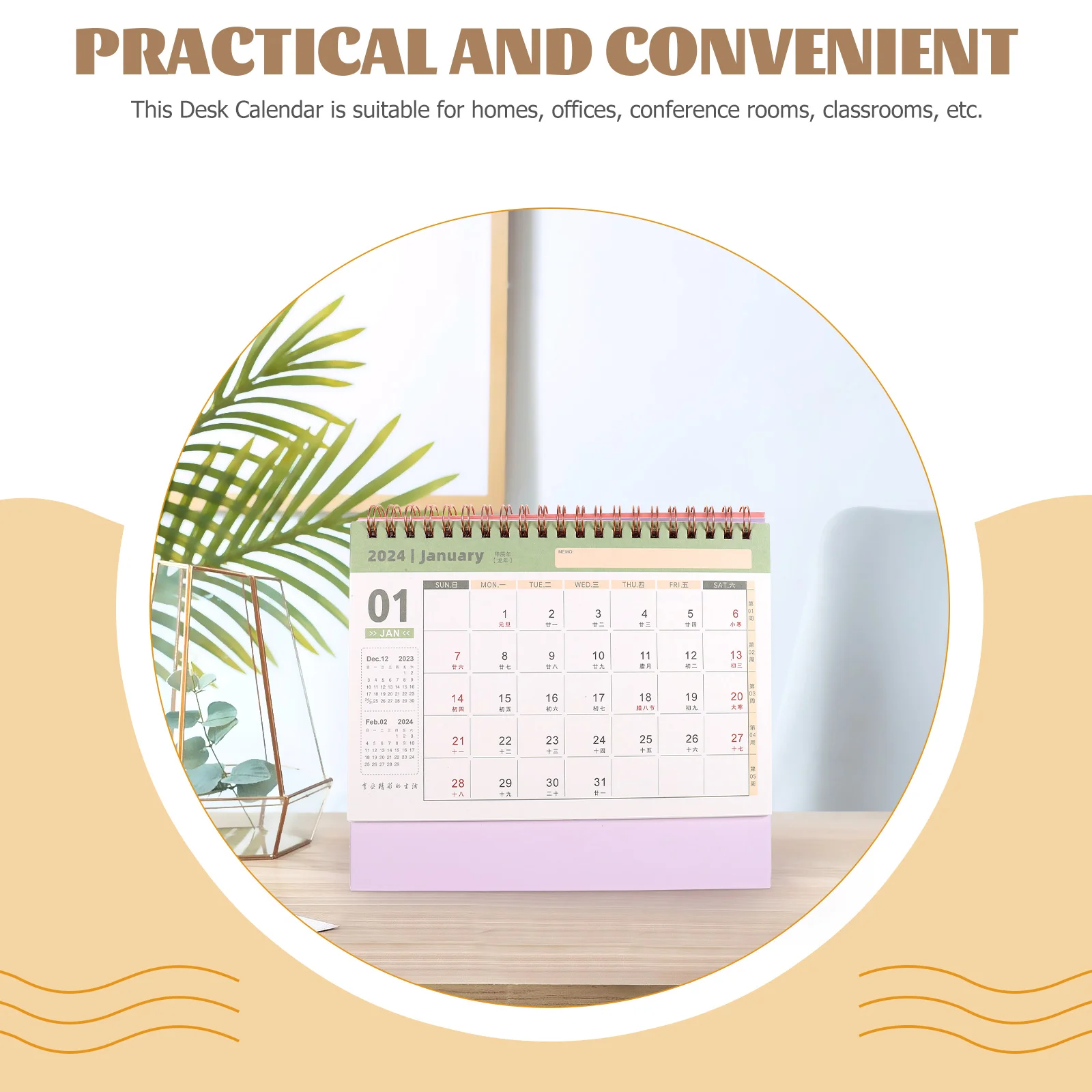 

2024 Desktop Calendar Creative Paper Made Mini Desk Calendar Smooth Double Coil Convenient Daily Organizer for Home Office
