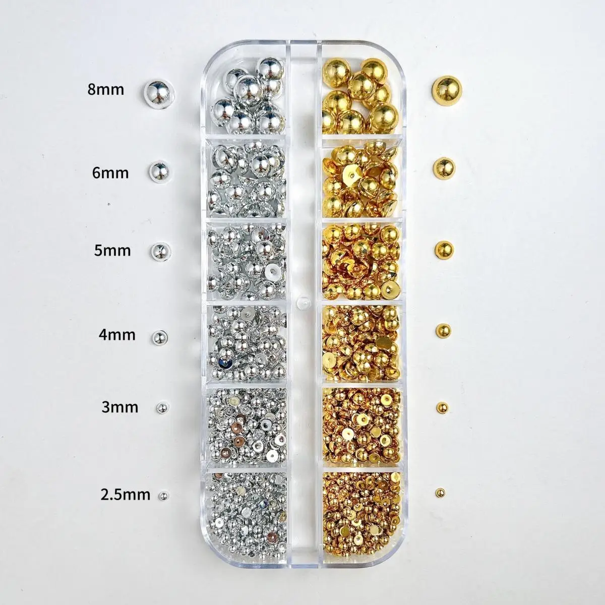 1Box Multi Size Gold Silver Mixed Flat Bottom Pearl Nail Art Accessories 3D Plastic Pearl Nail Charms Supplies For DIY Crafts