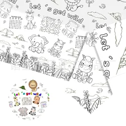 Zoo Animal Large Coloring Paper, Toddlers Poster, Coloring Tablecloth, Kids DIY Art Drawing, Disposable Party Tableclot