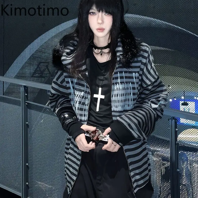 

Худи Kimotimo в стиле Харадзюку с принтом и меховым воротником, винтажное свободное пальто на молнии, топ в стиле панк Y2K, эстетика готики, свитшот