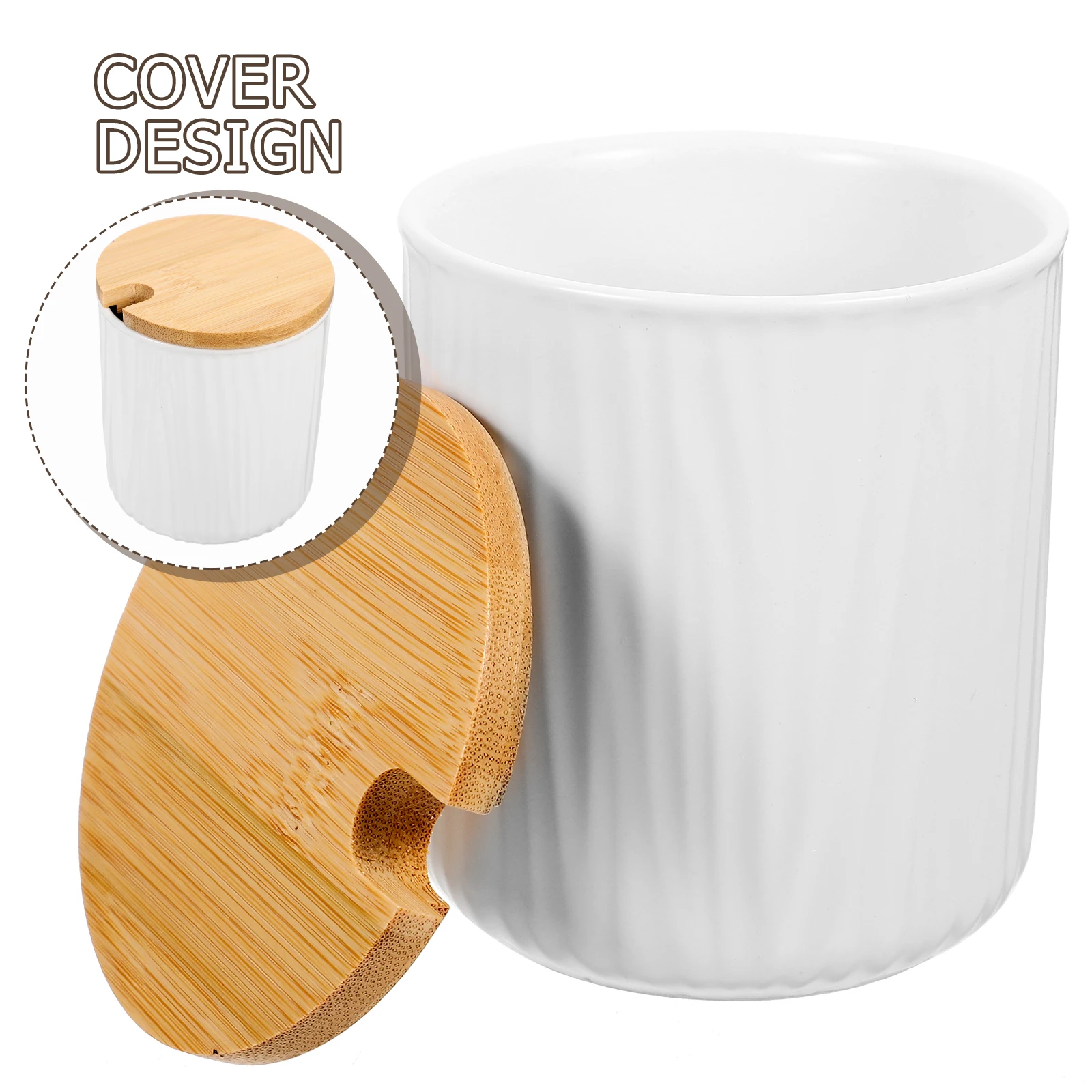

Multifunctional Ceramic Seasoning Jar Salt Sugar Tea Canister Storage Container Dishware Set Bamboo Material Spice Jar Easy