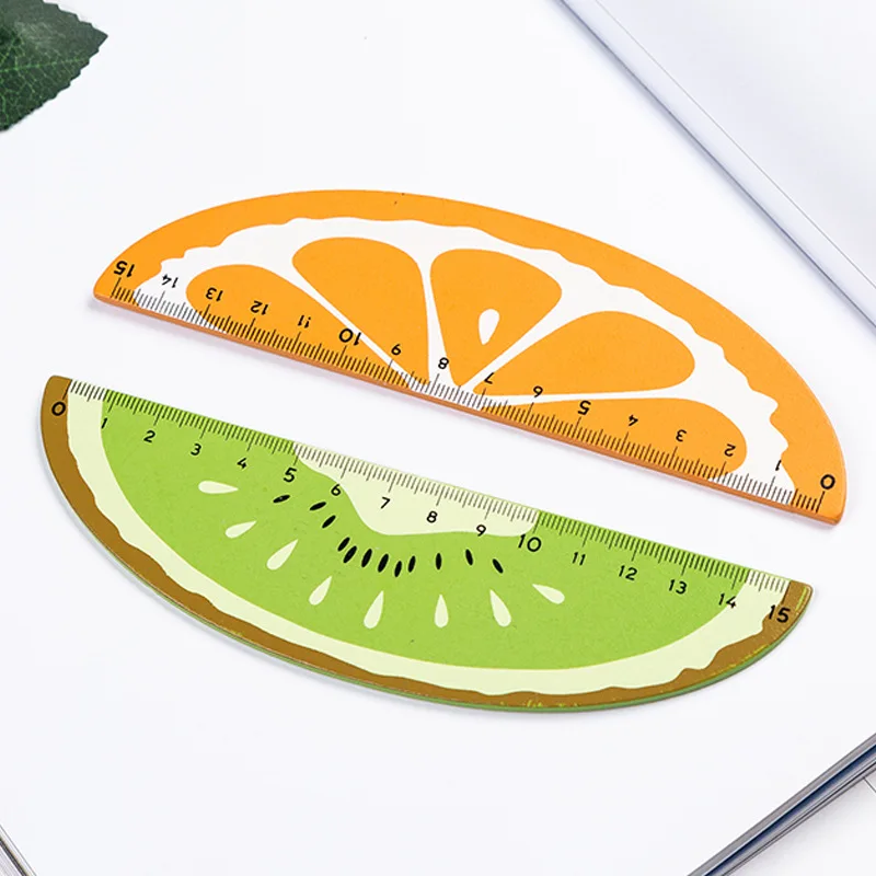 4Pcs Korean Cute Cartoon Fruit Ruler 15cm Wooden Creative Hand Account Ruler Fresh Style Student Exam Measuring Stationery