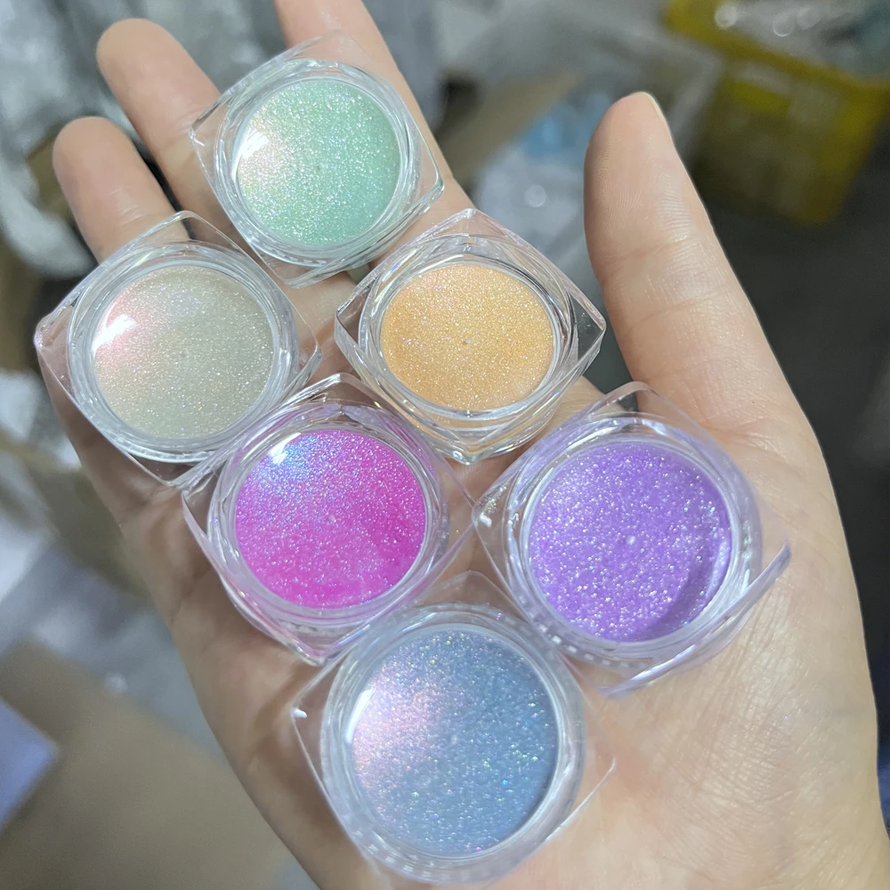 Poudre pailletée pour ongles, 6 couleurs/lot, effet miroir, Rotterdam kly, caméléon, aurore, opale, magique, holographique, chrome, pigment, DIY, sirène