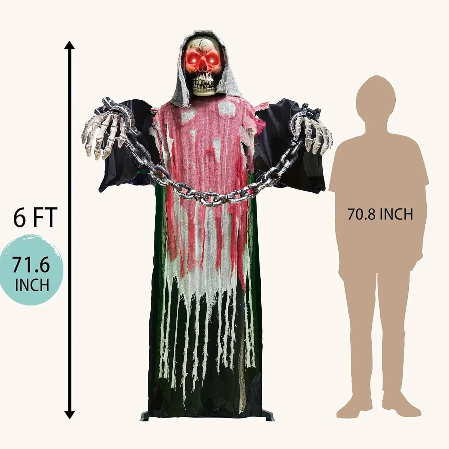 Animated Grim Reaper Outdoor Halloween Prop Giant Chain Sound Touch Activated Yard Scary Decoration