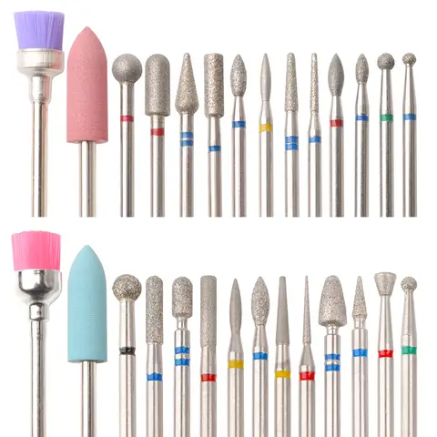 14pcs/set Nail Drill Machine Bit Nail Gel Removal Polishing Tools Pedicure Manicure Rotary Grinding  Buffer Polisher