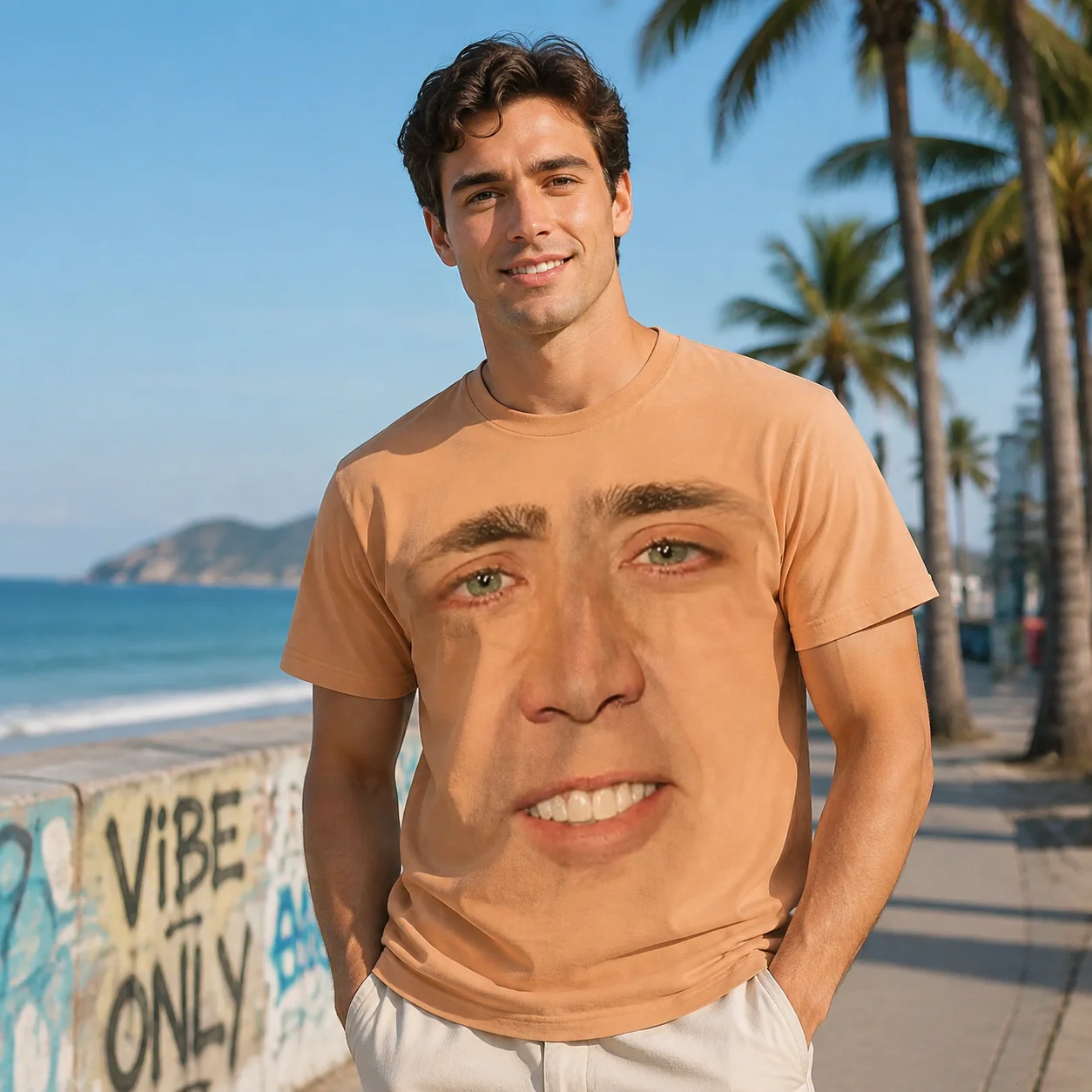Funny Nicolas Cage Face Graphic T Shirt for Men Tee Shirts 3D Humor Fun Printing T-Shirt Fashion Cool Kids Tops Womens Clothing
