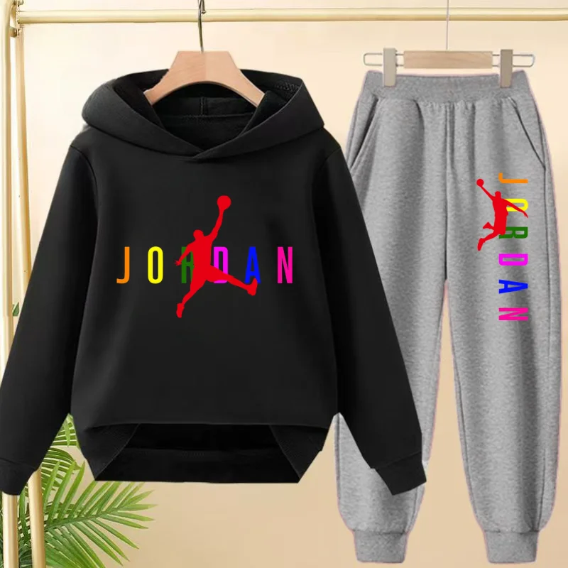 

Children Hoodie Sweatshirt+Pants Boys Girls 3-12Yrs Casual Sports Clothes Basketball With Colorful Letters Jogging Kids Clothing