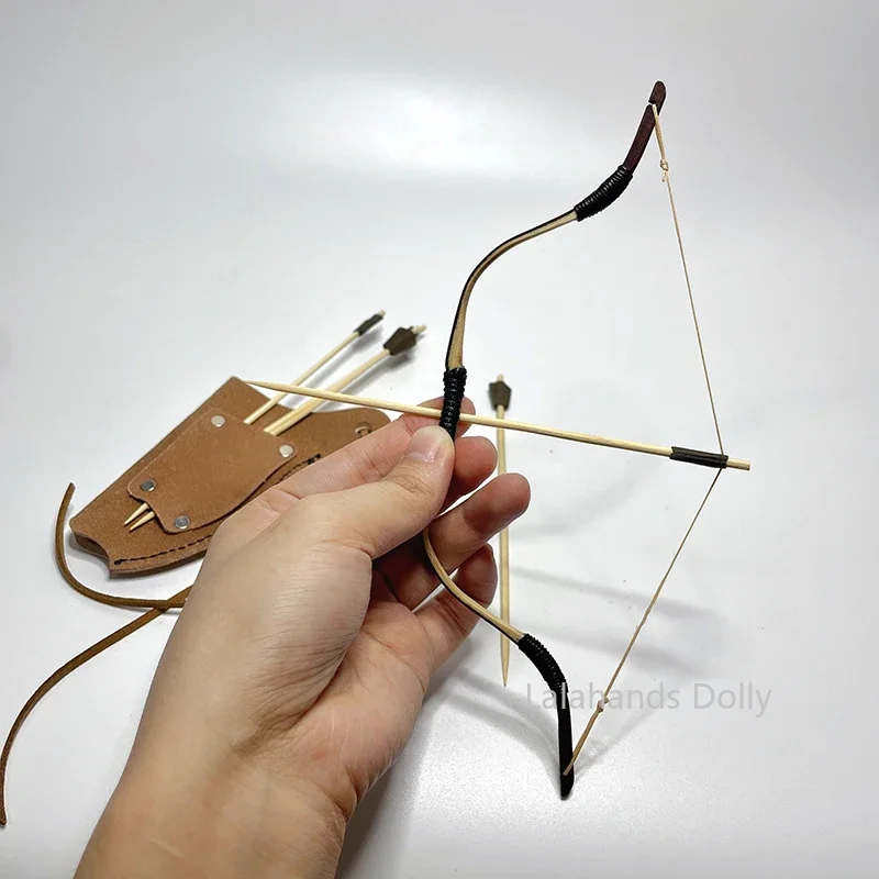 1/6 인형 집 미니 전통 활 세트, 화살 발사 가능, 군인 무기 모델, 인형 장식 액세서리