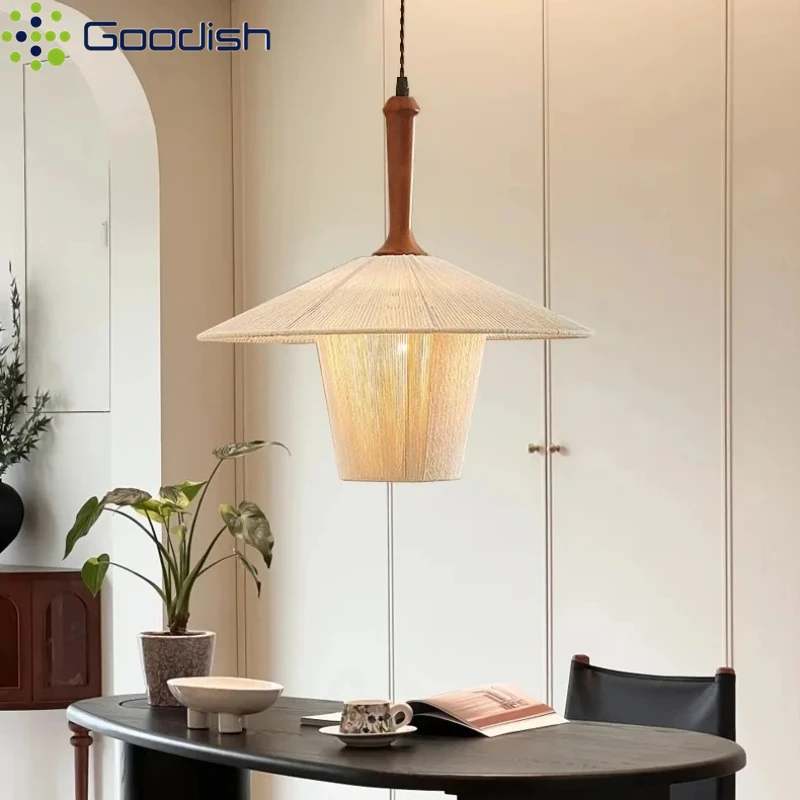 خمر اليابانية وابي سابي اليدوية خشب متين أضواء السقف حبل القنب مصابيح للعيش الطعام بار ديكور المنزل الروطان الثريا