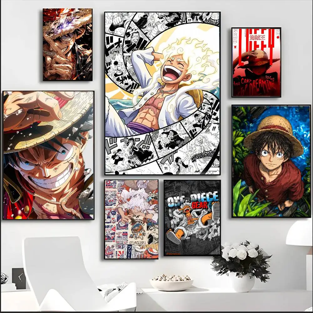OP Luffy Yonko Pirate King Waterproof Poster HD Art Sticky Wall Waterproof Home Living Room Bedroom Bar Decoration