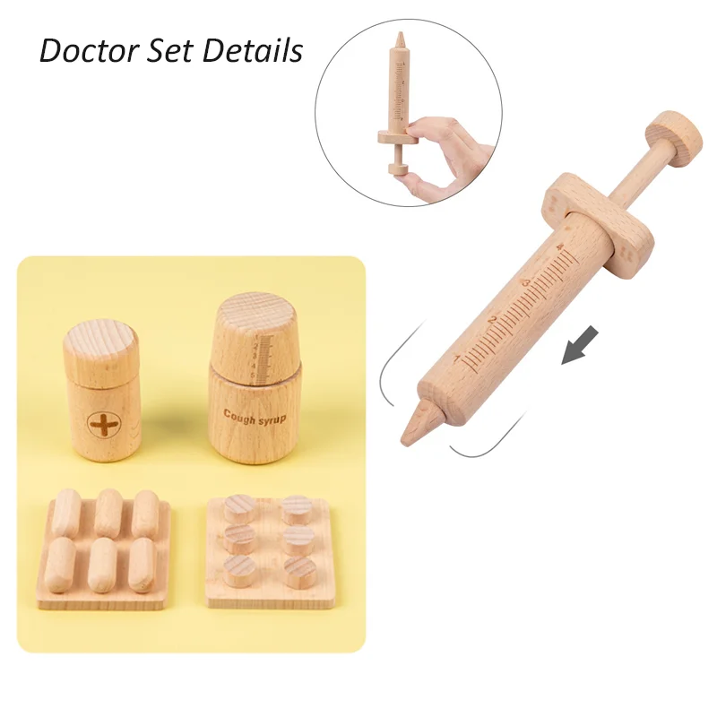 Wooden Pretend Play Toy Makeup Kit Cosmetic Bag Doctor Imitation Game Tool Set Toys for Girls and Boys Interest Development Gift