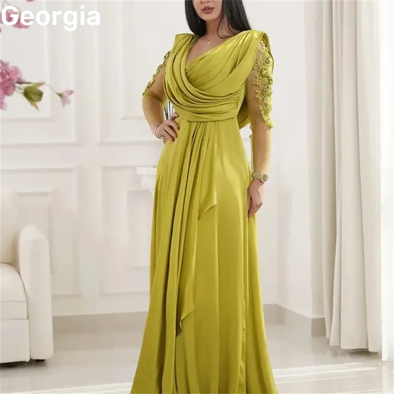 

Customized فساتين سهرة A-Line V-Neck Floor-Length Prom Dresses Lace Zipper Up Long Sleeves Elegant And Pretty Women'S Dresses