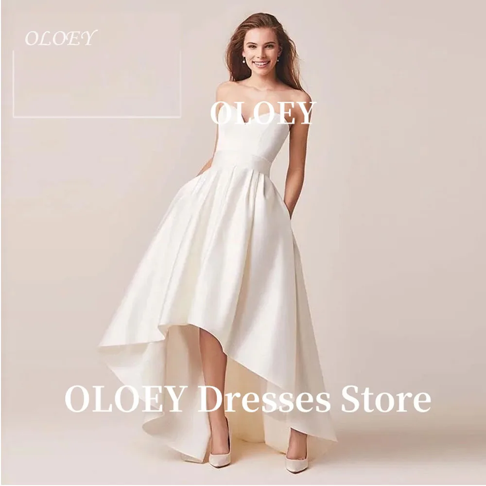 

OLOEY 2PCS Thick Satin Wedding Dresses Women Sweetheart High low Bridal Gowns Formal Party Dress With Pockets Customized