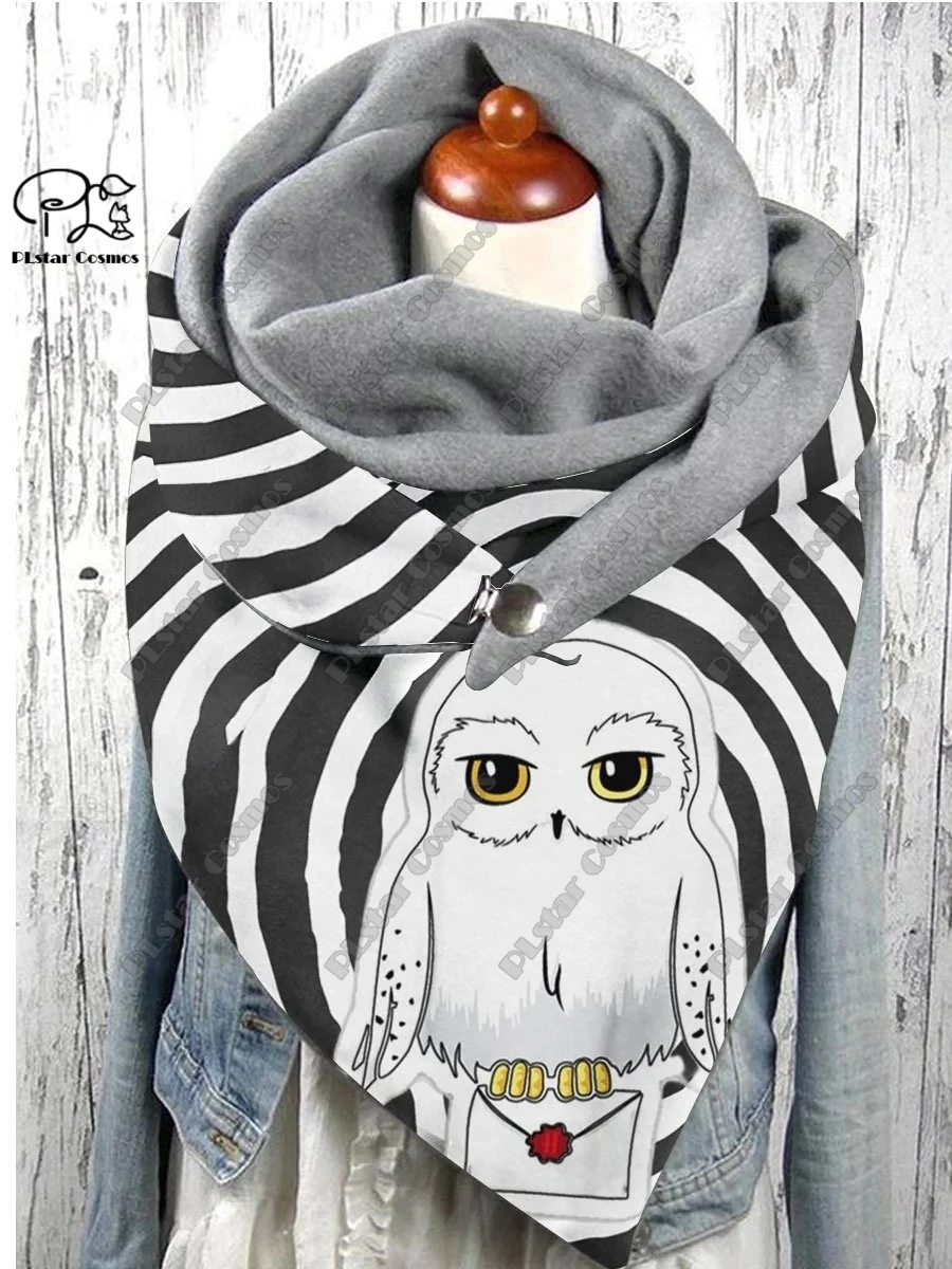 PLstar Cosmos 3D printed animal series cute owl pattern printed warm shawl scarf spring and winter large triangle scarf M-1