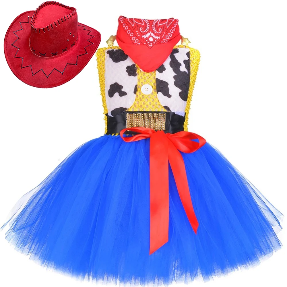 Toy Woody Costume for Girls Kids Cowgirl Ballet Tutus Dress with Hat Scarf Child Carnival Halloween Cosplay Outfit Fancy Clothes