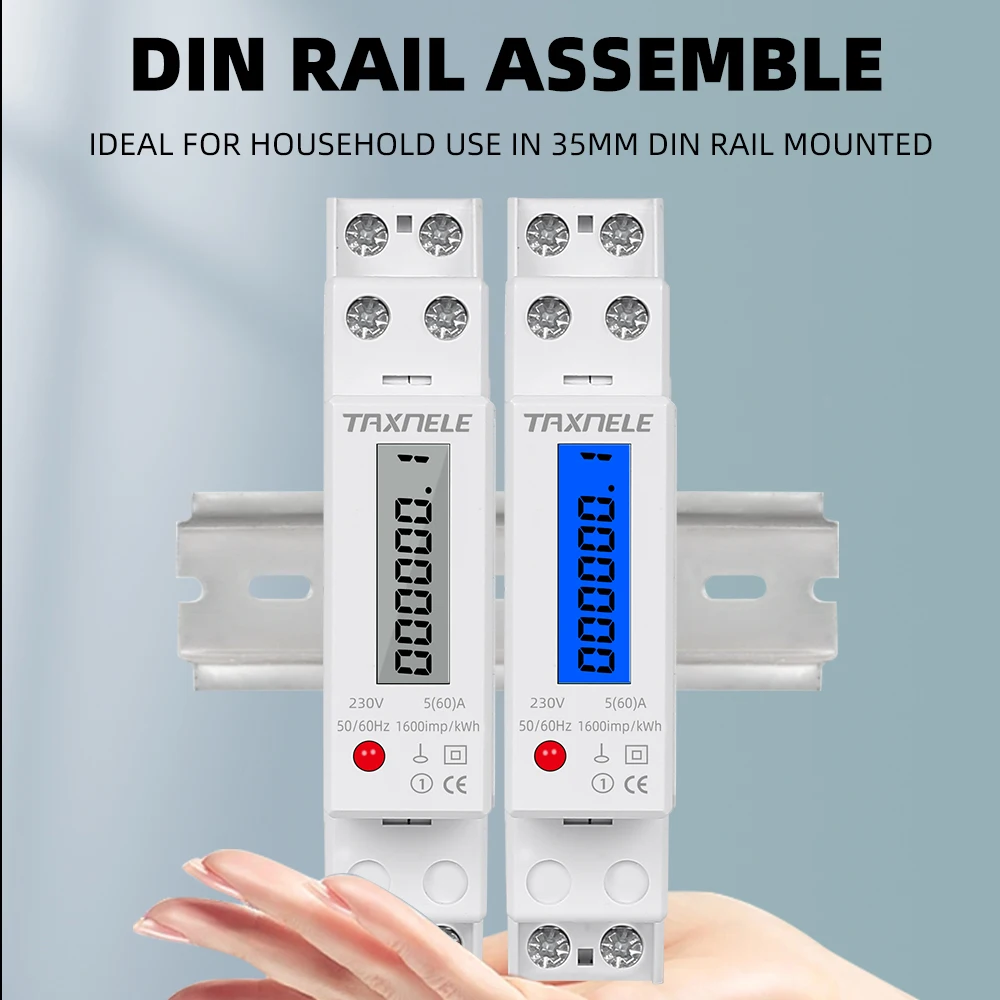 18mm Single Phase 1P 2 Wire Digital Wattmeter Power Consumption Analog Energy Meter kWh AC 230V 50Hz LCD Electric Din Rail Mount