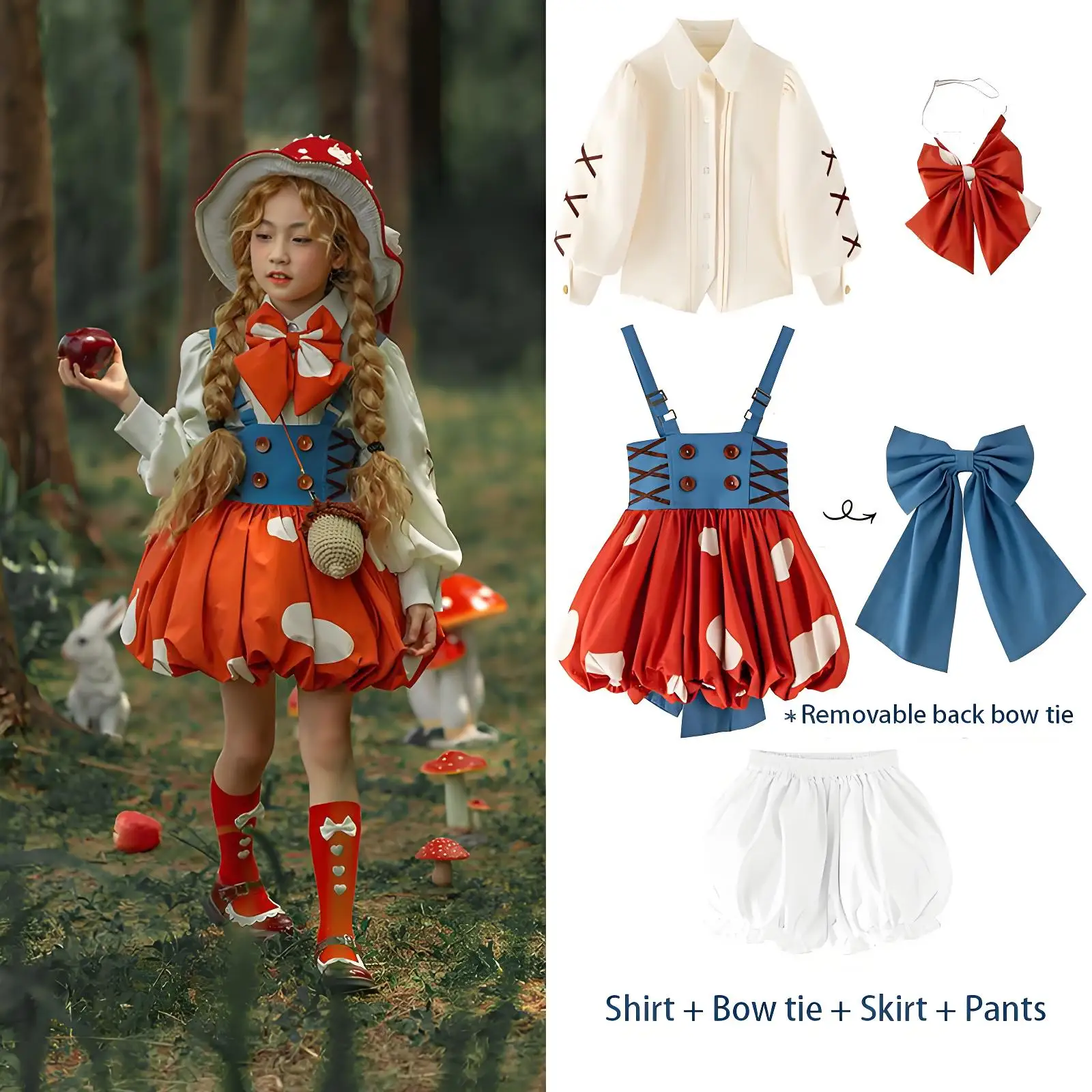 

Костюм Лолиты в стиле Красной Шапочки с грибами для девочек, весенне-осенний аниме-костюм для косплея, для выступлений и фотосессий