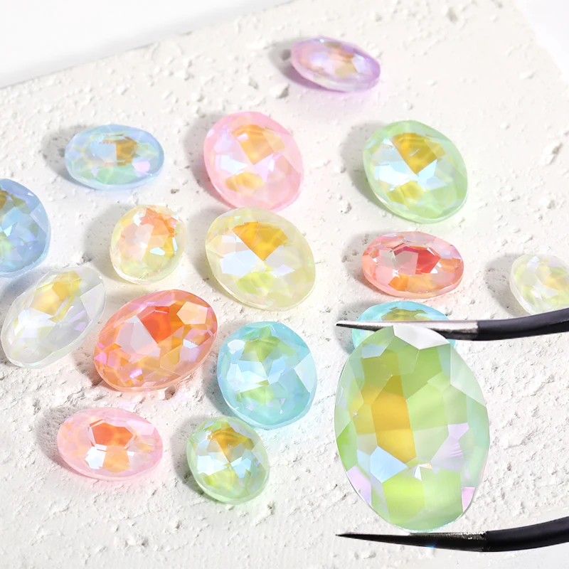 Glitter Beads Decorations Craft DIY Nails Art Glue On Stone Sewing Accessories Mocha Oval Glass Crystal Pointback Rhinestones