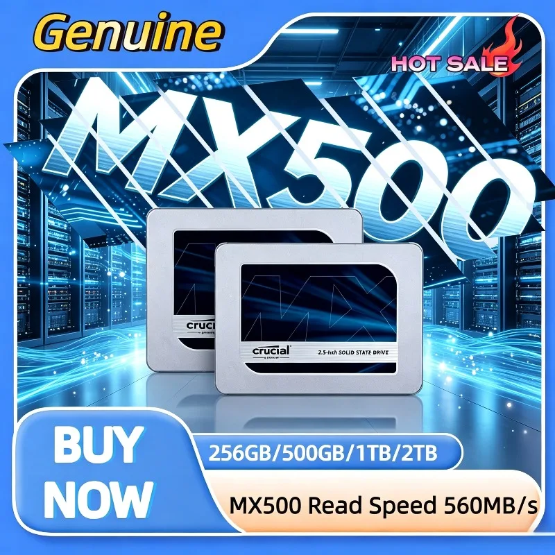 Original MX500 250GB-2TB 2.5" SATA SSD, 560/510MB/s R/W, 3D NAND, Internal High-Speed Storage for Gaming Laptops & PCs.