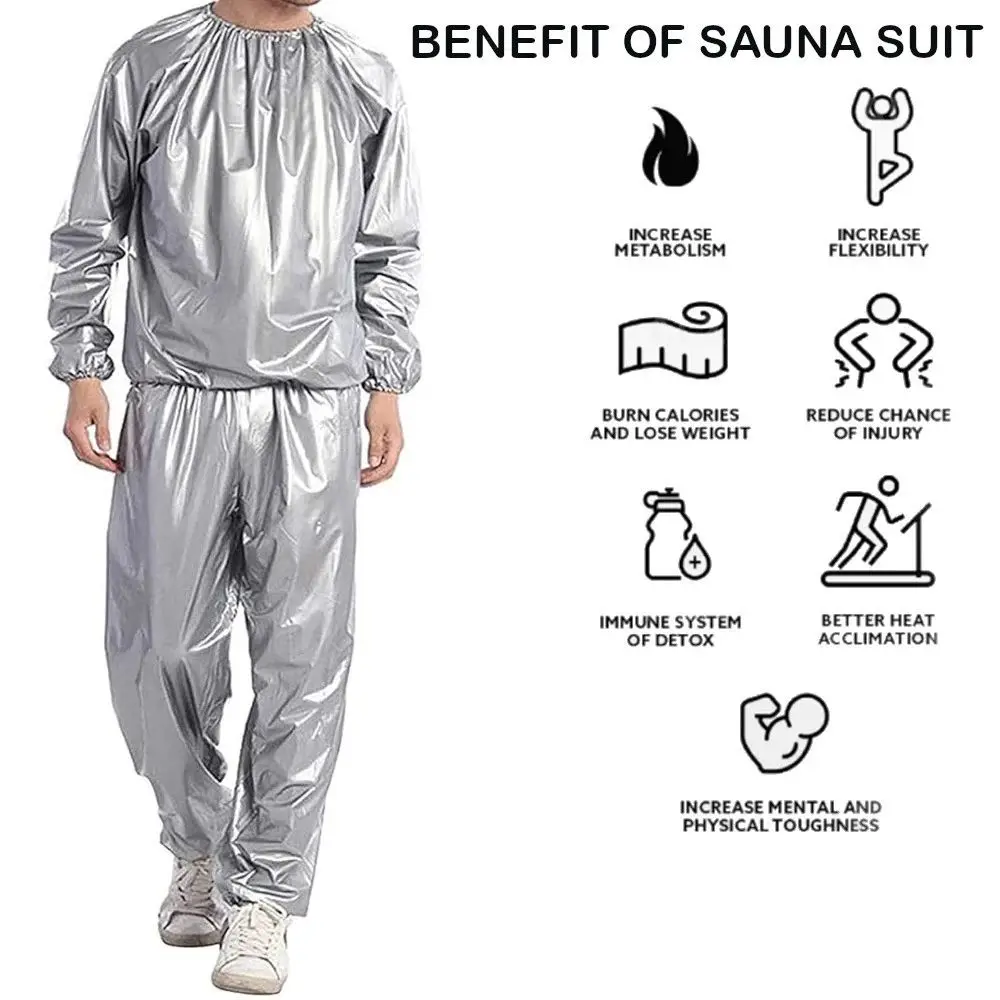 Sport Suit Men Women PVC Sauna Suit Long Sleeve Elastic Waist Summer Men's Top Pants Set Sweat Suit Weight Loss Fitness Clothing image 2