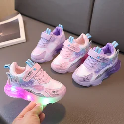 2024 Girls Hot Selling Four Season Cartoon Mesh Sneaker Children Casual LED Luminous Sport Shoes Winter Light Up Shoes 21 to 30.