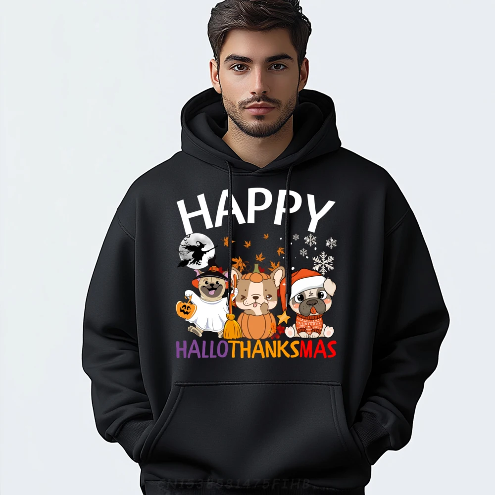 

Halloween Thanksgiving Christmas Happy Halloween ThanksMas Dogs Red And Black Graphic Hoodies Men's Clothing 2024 Crazy