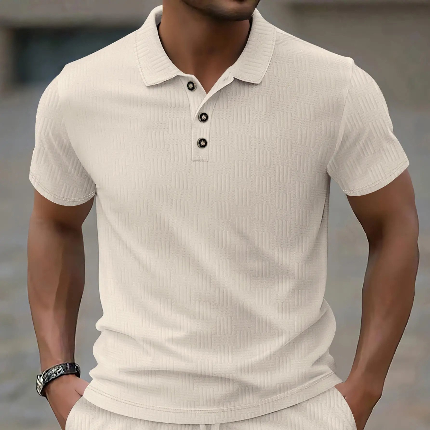 New Summer Heavyweight Men's  Shirt Pure Color Simple Collar Outdoor Casual Flower Patterned T-Shirt Cotton Blend Cool Fe...