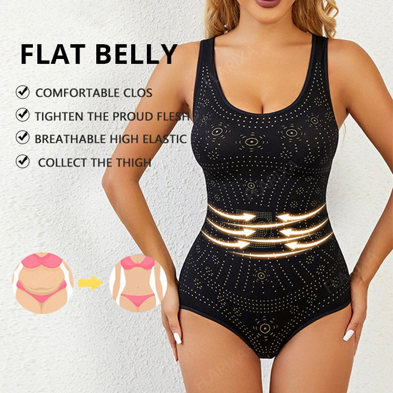 Flarixa Seamless Tummy Control Bodysuit Printed Large Size Shapewear Belly Slimming Body Shaper Corset Underwear Women Tank Top