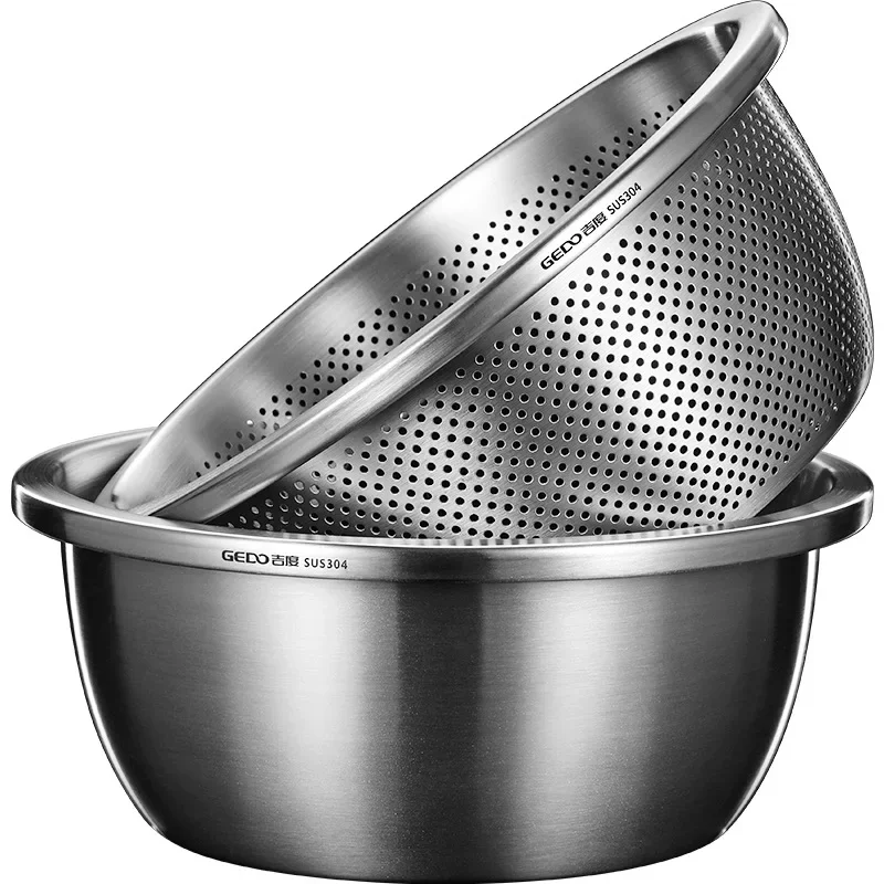 Certification 304 Stainless Steel Kitchen Washer Integrated Molding Ultra Thick Fruit Washer with 2mm Fine Pores Colander