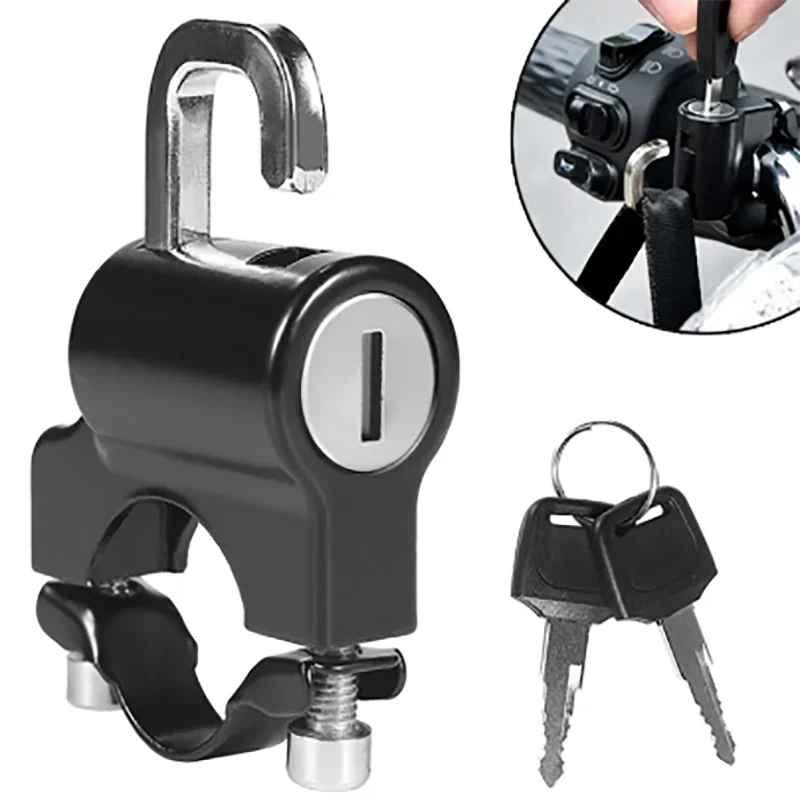 

Motorcycle Anti-theft Helmet Lock Handlebar Mount Electric Motorbike Universal Security Metal Lock 22mm-26mm Keys Set