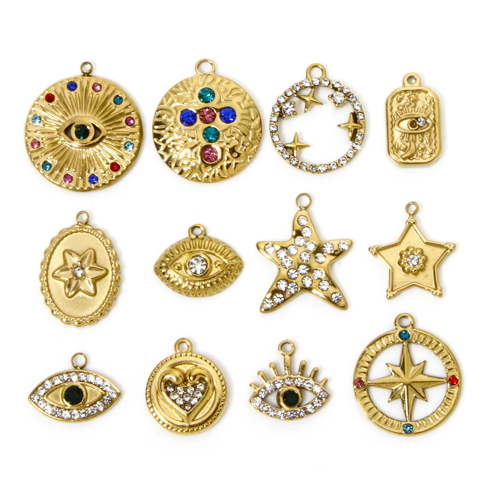 1pc New Stainless Steel Charms Gold Color Galaxy Eye Star Clear Rhinestone Pendant DIY Necklace Bracelet For Women Jewelry Gift