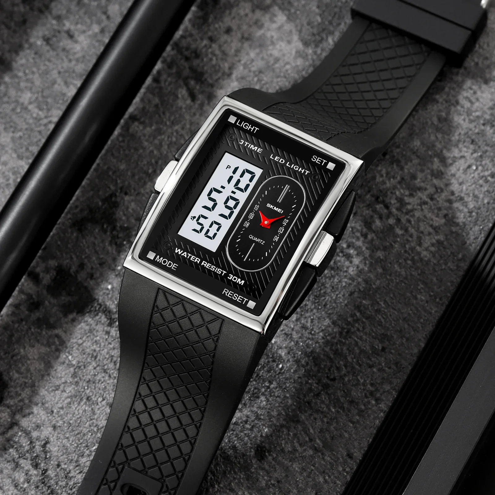 SKMEI 2213 Watch Male Dual Movement Electronic Watch Dual Display Watch Waterproof Night Light Multi functional Electronic
