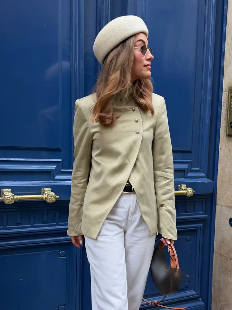 HH Spring Woman High Street Jacket Elegant Casual Commuter Solid Coat Women Long Sleeves Laminated Decorative Slim Button Blazer