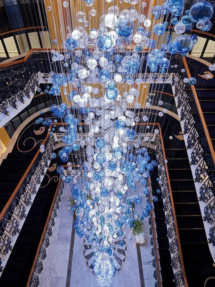 

Modern Crystal Ball Chandeliers Customized Indoor Engineering Pendent Lamps Villa Spiral Stair Pendant Creative Indoor Lightings