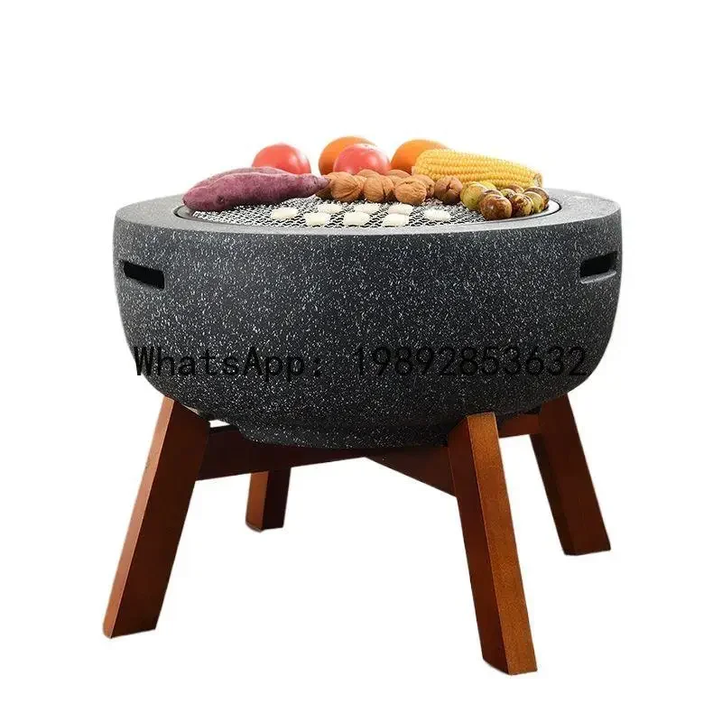 V5.12  outdoor bbq grill, patio & home indoor heater, electric & charcoal dual-use fire pit, tea brewing station