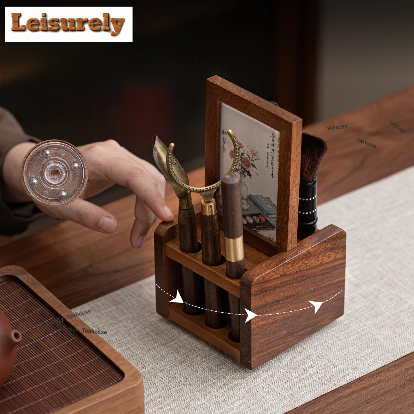 HOYIHM Walnut Wood Partitioned Storage Rotatable Tea Six Gentlemen Luxury Tea Tool Set Teaware Utensils Teaset Decoration Gift