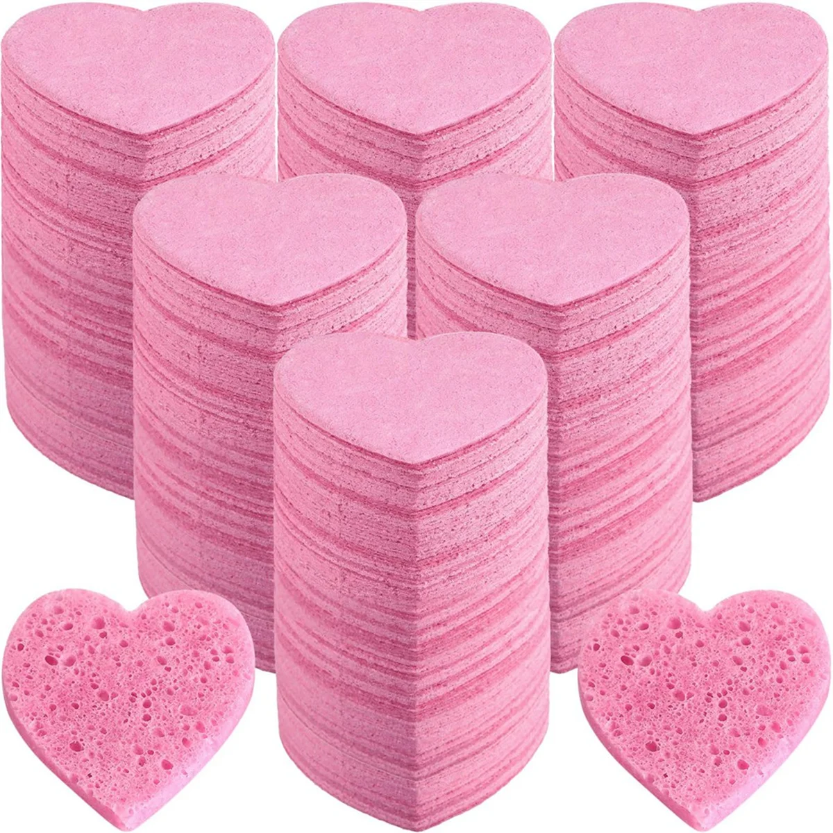 

100 Count Compressed Sponges Heart Shape Face Sponges for Cleansing Natural Cleansing Sponges Pads