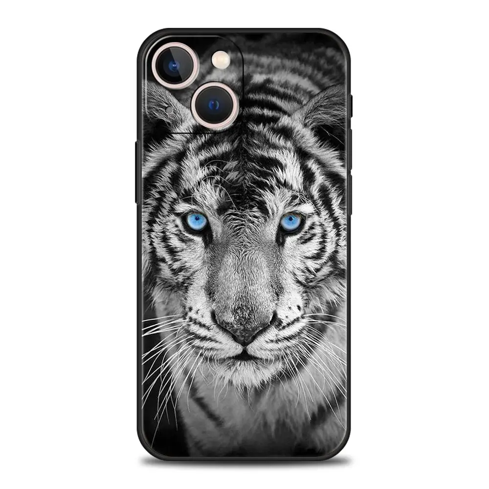 Animal Lion Wolf Tiger Cute Luxury Phone Case For iPhone 13 15 14 12 Mini 11 Pro MAX XR X SE XS 7 8 Plus Black Protection Cover