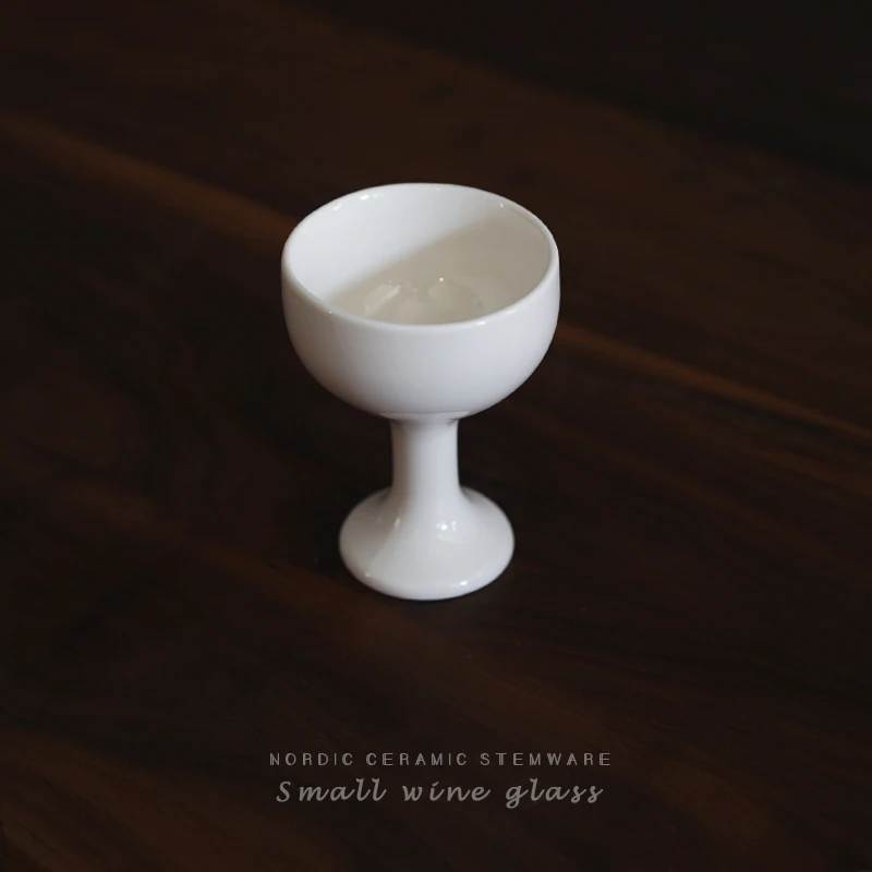 Nordic style 130ML small wine glass, ceramic white high legged dessert glass, cocktail glass