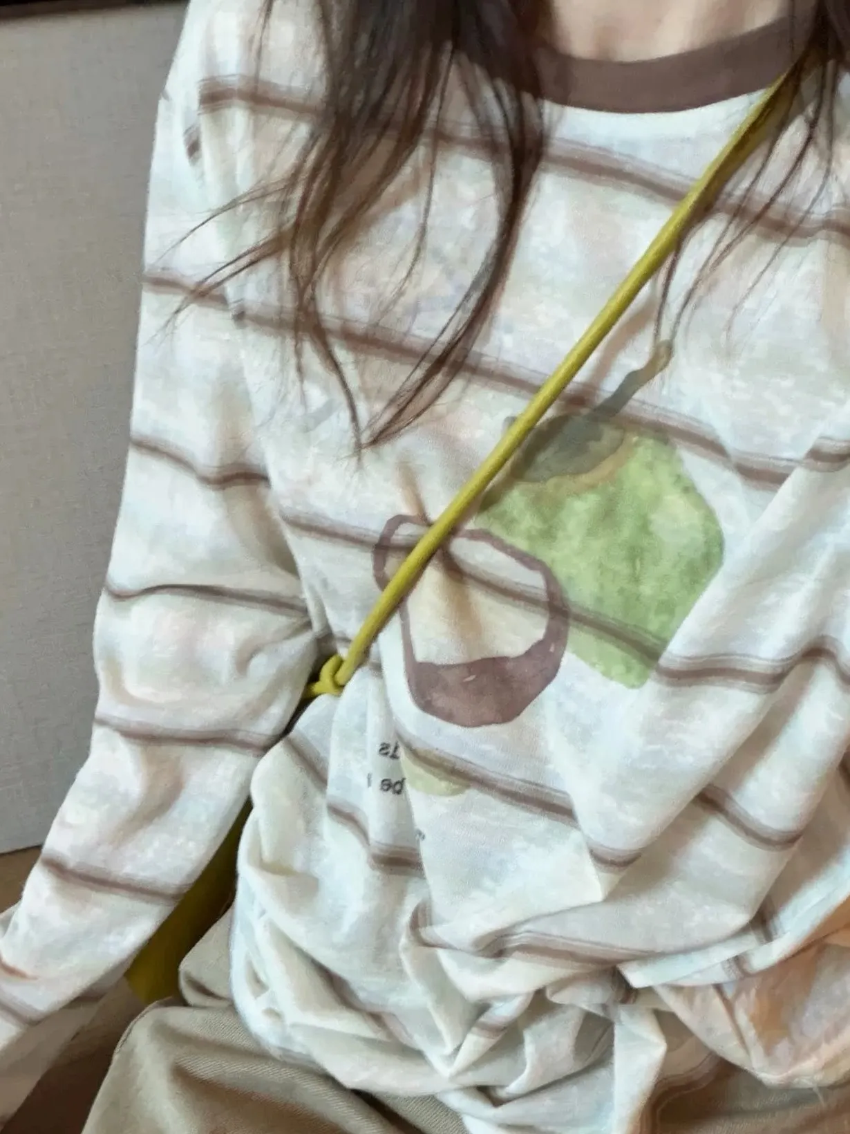 Thai Princess Style Color Block Striped T-Shirt Loose Fit Printed See through UV Protection Early Autumn Top Korean Style Cot...