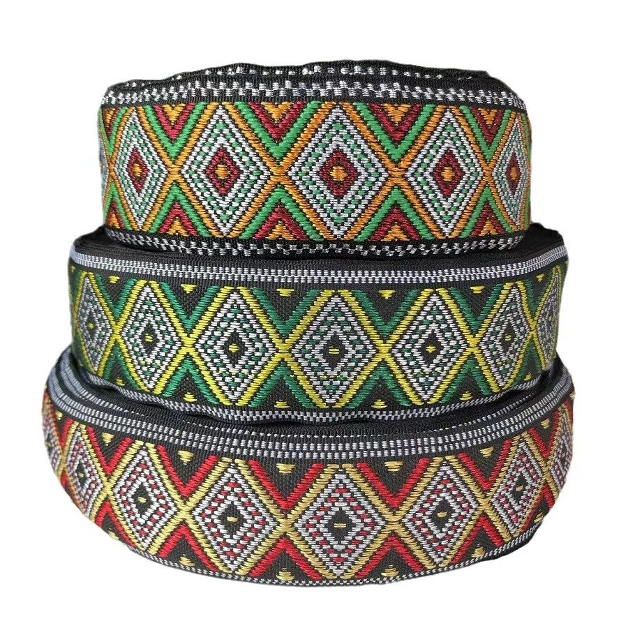 6 Yards/lots wide 4.7 cm Woven Jacquard Ribbon Trims green red geometric pattern for curtain and clothing accessory LS-2702